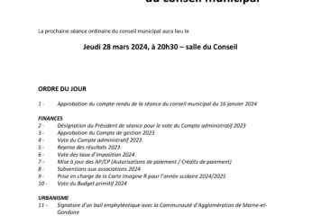Ordre du jour – Affichage – Conseil municipal 28-03-2024
