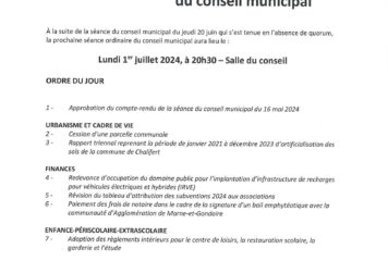 Ordre du jour – Affichage – Conseil municipal 01-07-2024